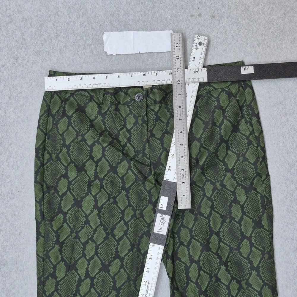 MICHAEL Kors Women Pants 8P Green Snakeskin Print Cropped Button 26
